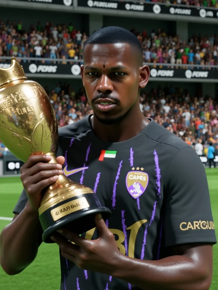 Trophy celebration graphic featuring the central midfielder virtual Pro