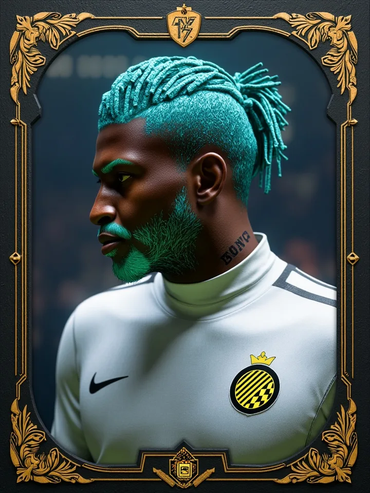 AI-generated football player headshot based on a Pro Clubs character — example 2