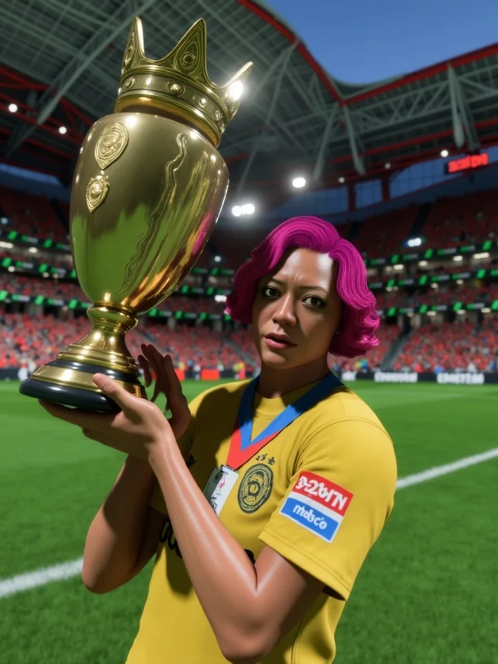 Trophy celebration graphic featuring the striker virtual Pro