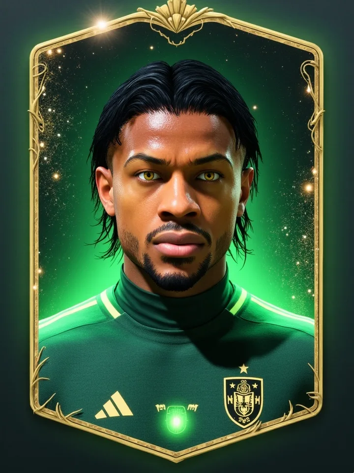 Spanish Pro Clubs player card with a green and gold graphic frame
