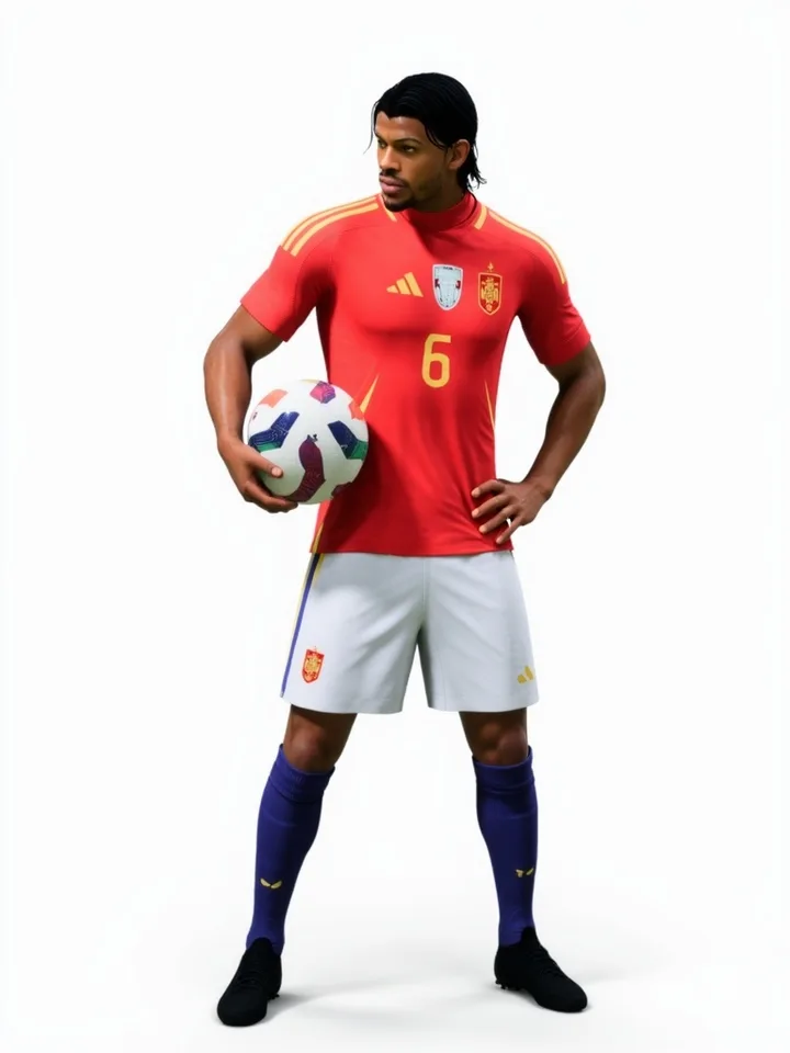 AI-generated full-body football player poster from a Pro Clubs screenshot — example 6