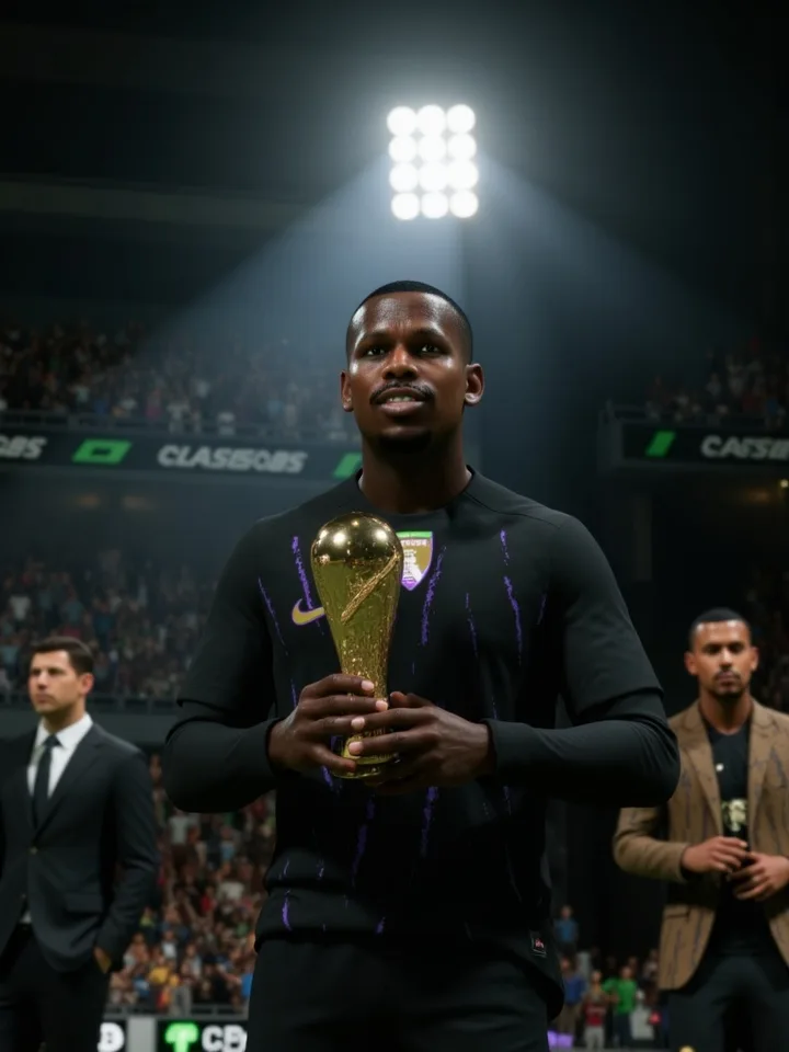 AI-generated football player award graphic based on a Pro Clubs character — example 4
