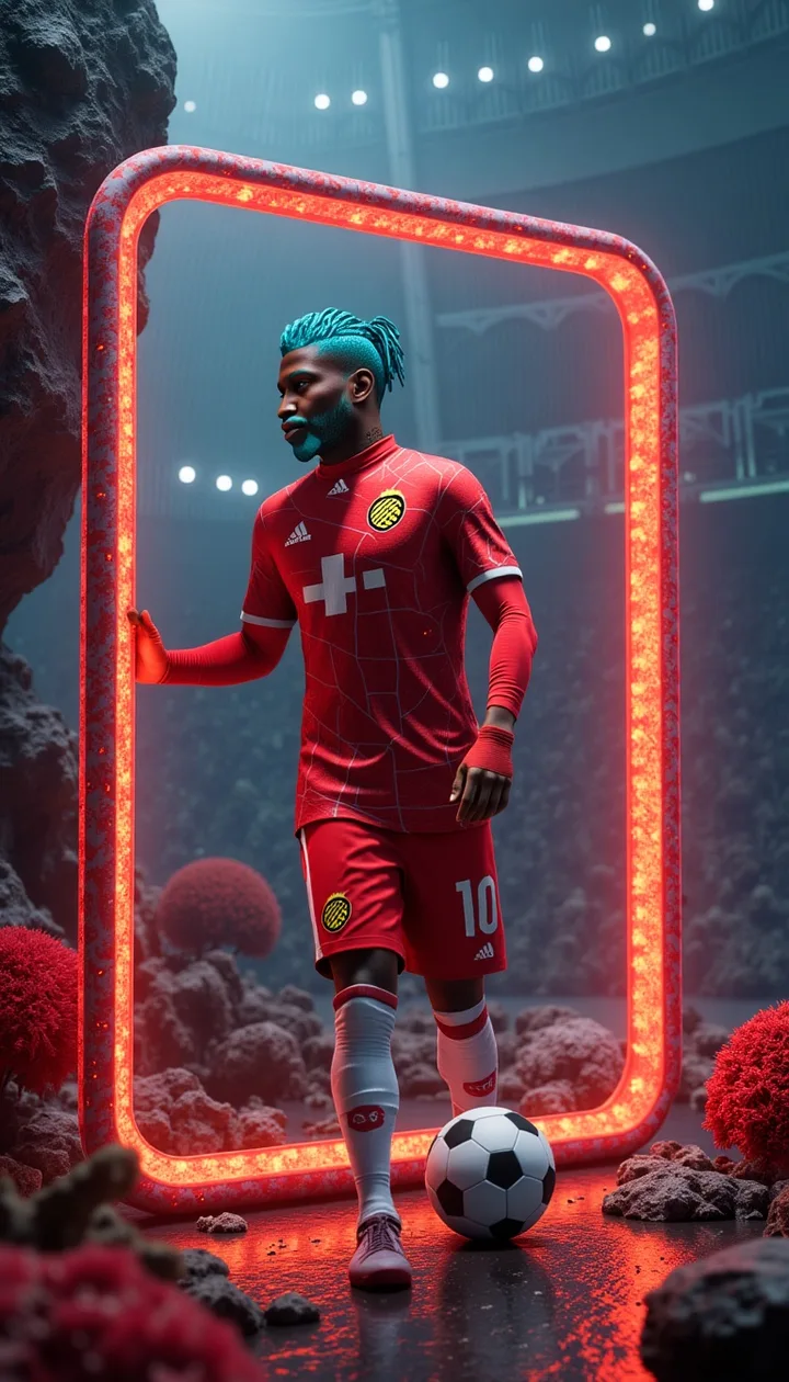 Red player card created for the centre-back virtual Pro