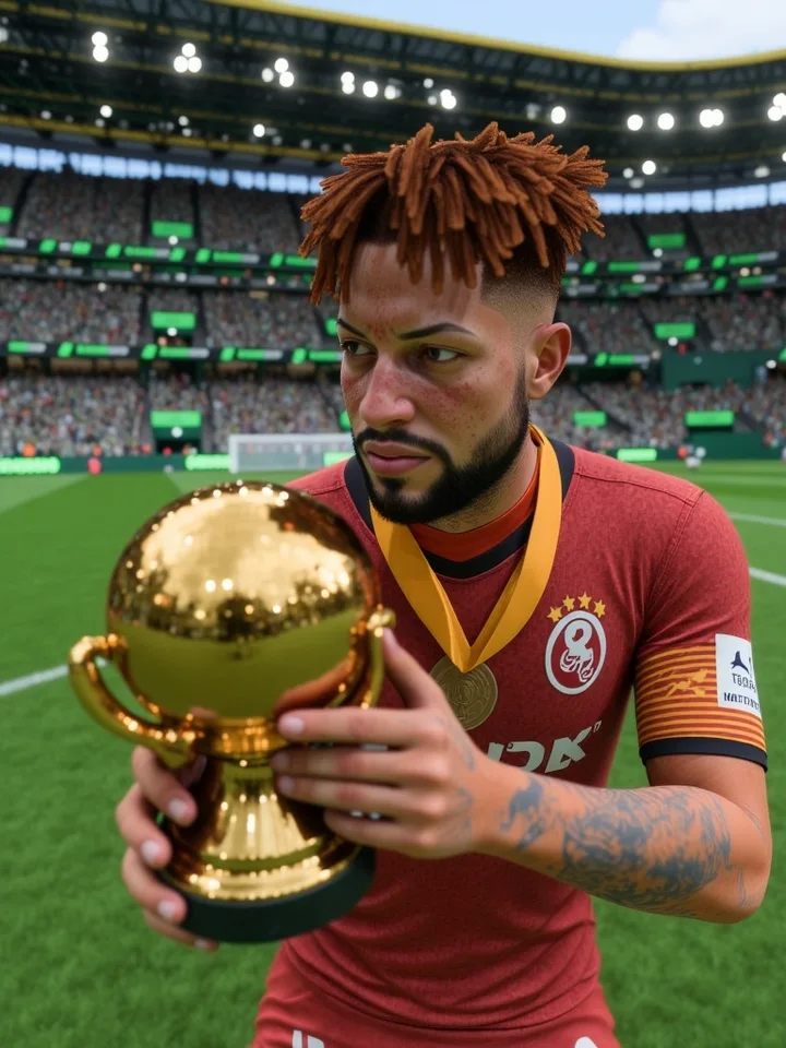 Trophy celebration graphic featuring the striker virtual Pro