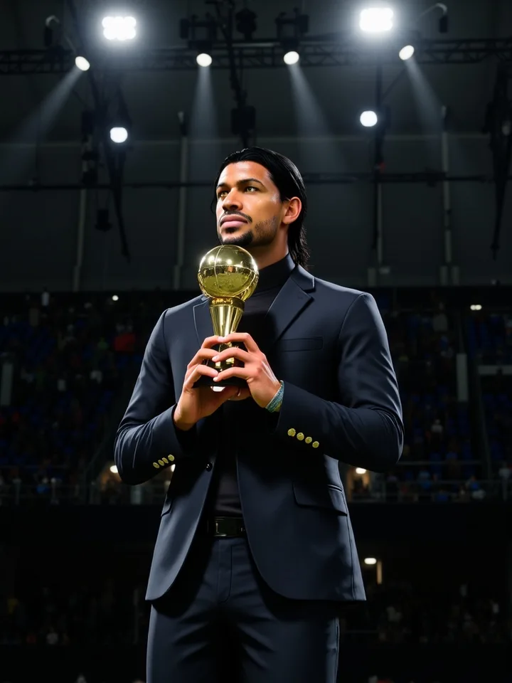 AI-generated football player award graphic based on a Pro Clubs character — example 1