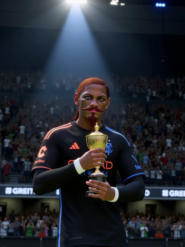 AI-generated football player award graphic based on a Pro Clubs character — example 5