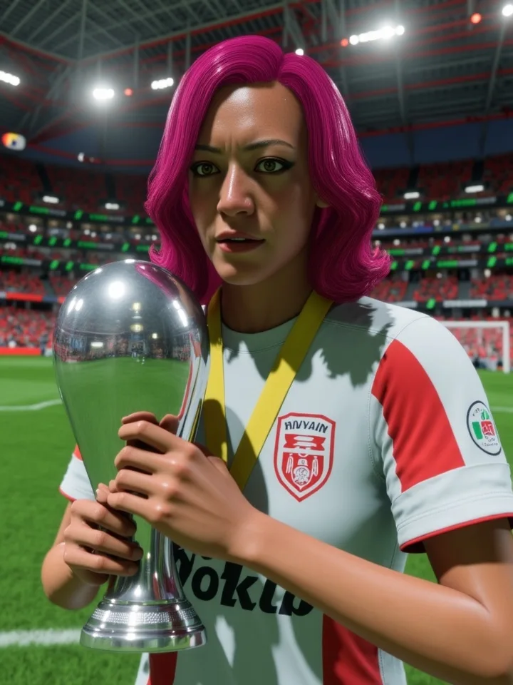 Trophy celebration graphic featuring the striker virtual Pro