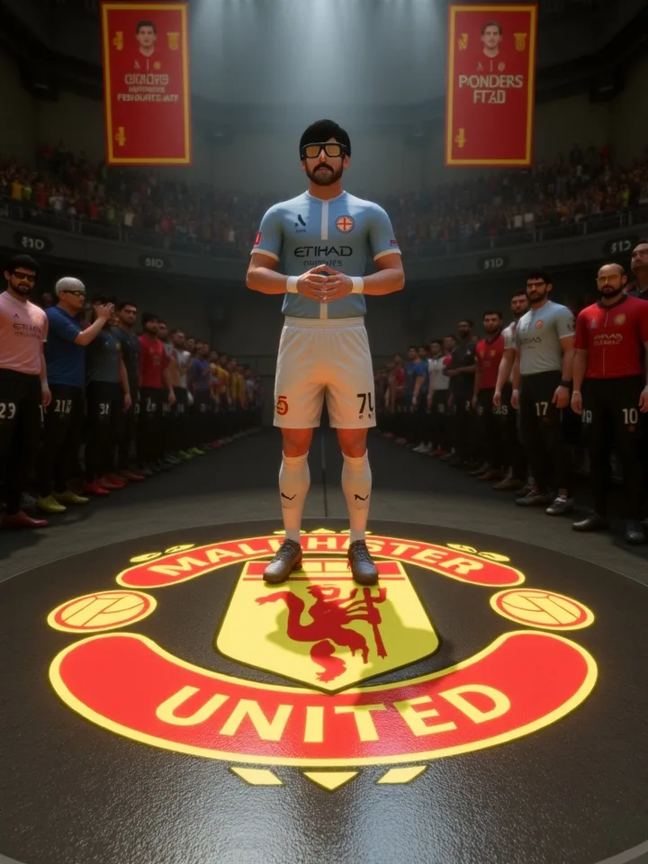 AI-generated full-body football player poster from a Pro Clubs screenshot — example 5
