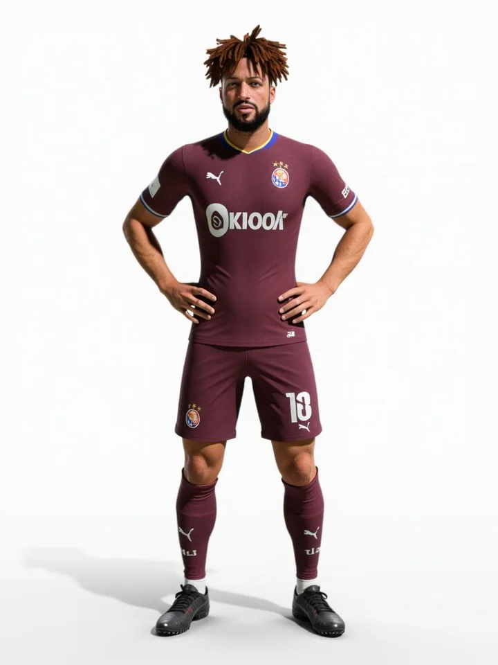 AI-generated full-body football player poster from a Pro Clubs screenshot — example 3
