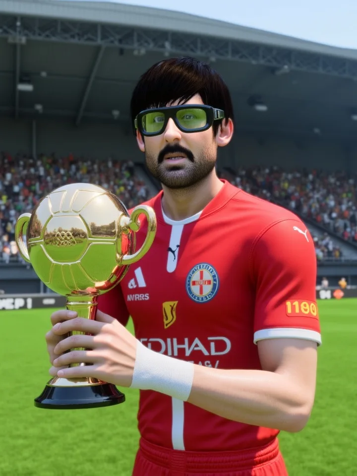 AI-generated championship football poster featuring a Pro Clubs player and trophy — example 6